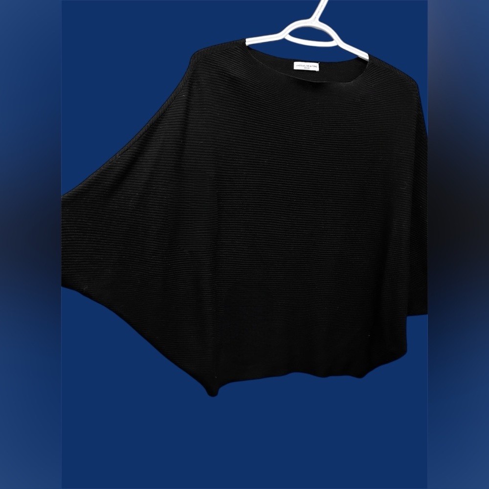 Jacqueline De Yong Open Sleeve Ribbed Knit Poncho Sweater Top Black Size M